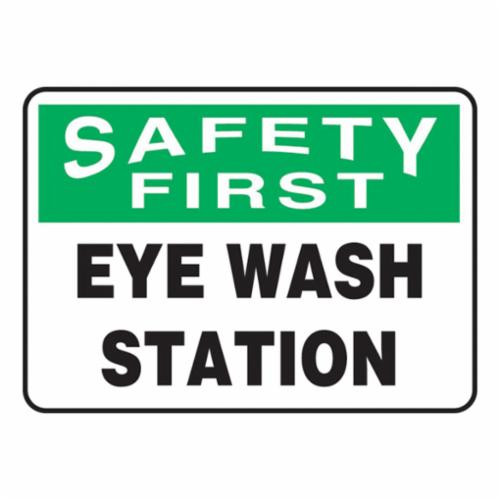 Accuform® MFSD982VA Safety First Sign, SAFETY FIRST, 10 in H x 14 in W, Green/Black on White, Aluminum, Fastened Mount