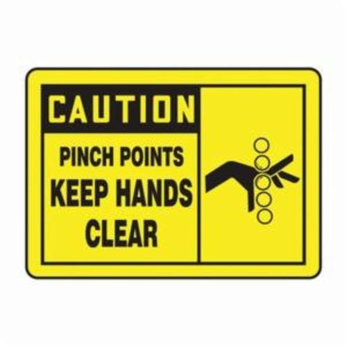 Accuform® LEQM613XVE Flexible Caution Safety Label, 5 in L x 3-1/2 in W, CAUTION - PINCH POINTS KEEP HANDS CLEAR Legend, Black/Yellow, Adhesive Dura-Vinyl™, 1 per Pack Labels