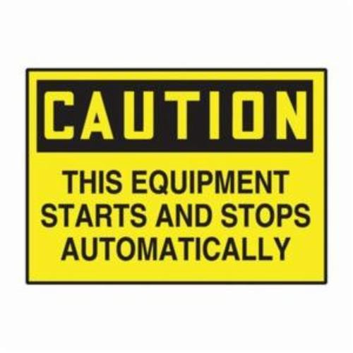 Accuform® LEQM782VSP Flexible Caution Safety Label, 5 in L x 3-1/2 in W, CAUTION - THIS EQUIPMENT STARTS AND STOPS AUTOMATICALLY Legend, Black/Yellow, Adhesive Vinyl, 5 per Pack Labels