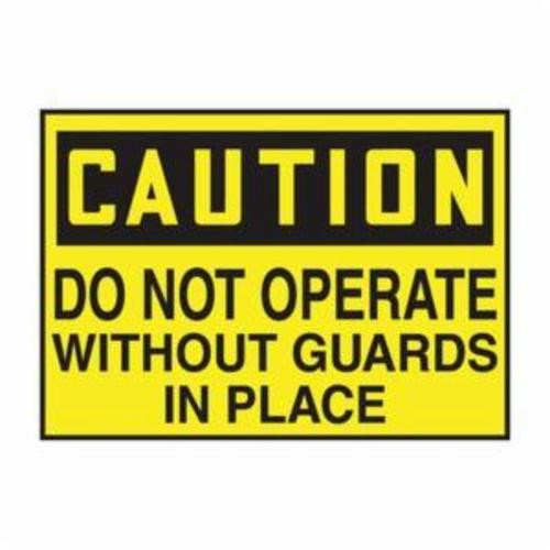 Accuform® LEQM788XVE Caution Safety Label, 5 in L x 3-1/2 in W, CAUTION - DO NOT OPERATE WITHOUT GUARDS IN PLACE Legend, Adhesive Dura-Vinyl™, 1 per Pack Labels