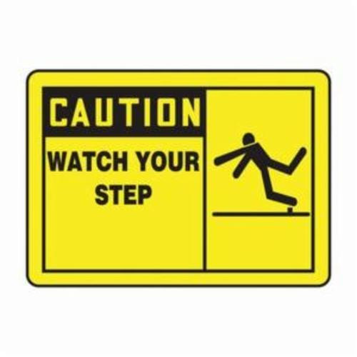 Accuform® LSTF605VSP Caution Safety Label, 5 in L x 3-1/2 in W, CAUTION - WATCH YOUR STEP Legend, Black/Yellow, Adhesive Vinyl, 5 per Pack Labels