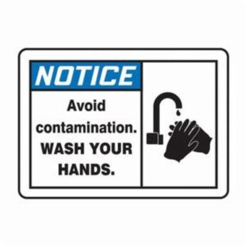 Accuform® MCHL811XV Safety Sign, NOTICE, Text, Adhesive Dura-Vinyl™, 10 in H x 14 in W, Black/Blue on White