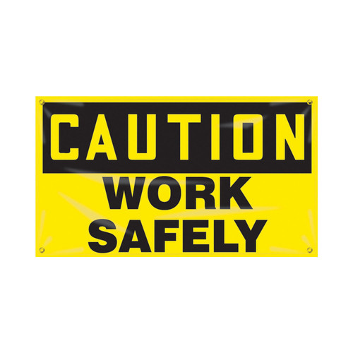 Accuform® MBR403 Motivational Banner, CAUTION, 28 in H x 48 in W, Yellow, Poly Sheeting