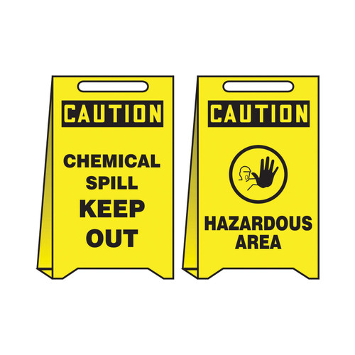 Accuform® PFE430 Fold-Ups® Reversible Floor Sign, CAUTION, Symbol/Text, Plastic, 20 in H x 12 in W, English