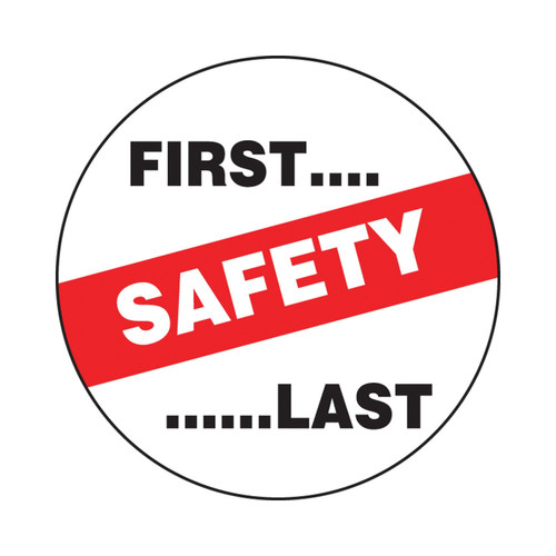Accuform® LHTL163 Hard Hat Sticker, 2-1/4 in L x 2-1/4 in W, SAFETY FIRST....LAST Legend, Adhesive Vinyl, 10 per Pack Labels