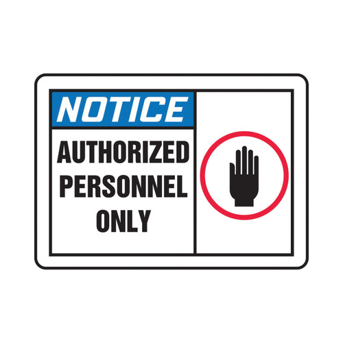 Accuform® MADM888VS Notice Sign, NOTICE, 10 in H x 14 in W, Black on White Sign/White on Blue Header, Adhesive Vinyl, Adhesive Mount