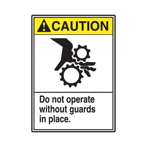 CAUTION (ANSI) (GRAPHIC) DO NOT OPERATE WITHOUT GUARDS IN PLACE.