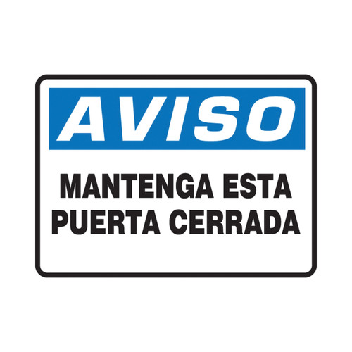 Accuform® SHMABR823VS Caution Sign, AVISO, 7 in H x 10 in W, White on Blue, Adhesive Vinyl, Adhesive Mount