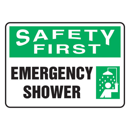 Accuform® MFSD902VP Rectangular Safety Sign, SAFETY FIRST, 10 in H x 14 in W, Black and White/Green, Plastic, Fastened Mount