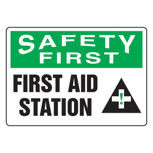 Accuform® MFSD912VP Rectangular Safety Sign, SAFETY FIRST, 10 in H x 14 in W, Black and White/Green, Plastic, Fastened Mount