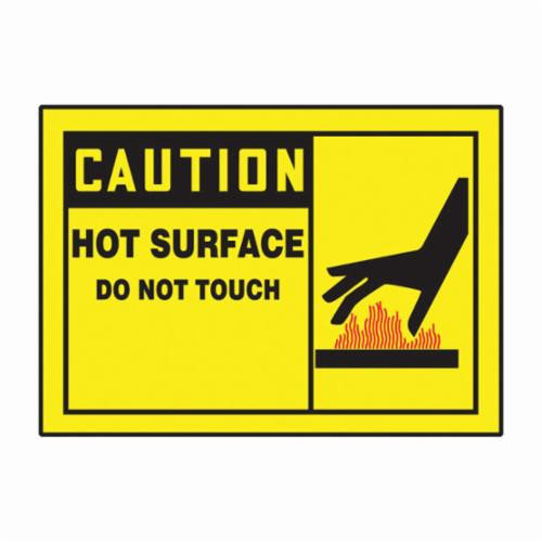 Accuform® LEQM647VSP Flexible Caution Safety Label, 5 in L x 3-1/2 in W, CAUTION HOT SURFACE DO NOT TOUCH Legend, Black/Red/Yellow, Adhesive Vinyl, 5 per Pack Labels