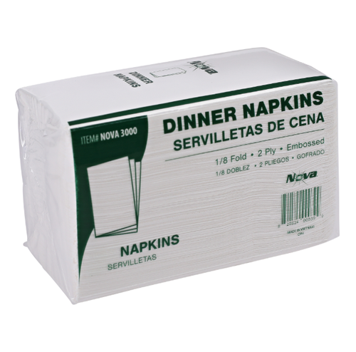 Nova Dinner Napkin 2-ply 14.2 x 16.5, White, 1/8 fold 20 Packs