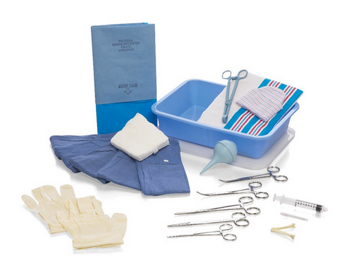 First Aid Emergency Deluxe Labor and Baby Delivery OB Kit Sterile Pack contents, some full items in image. Many other items not pictured, see description and other photos.