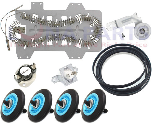DV48H7400EW/A2 Samsung Dryer Heater Fuses Pulley Belt Rollers Kit