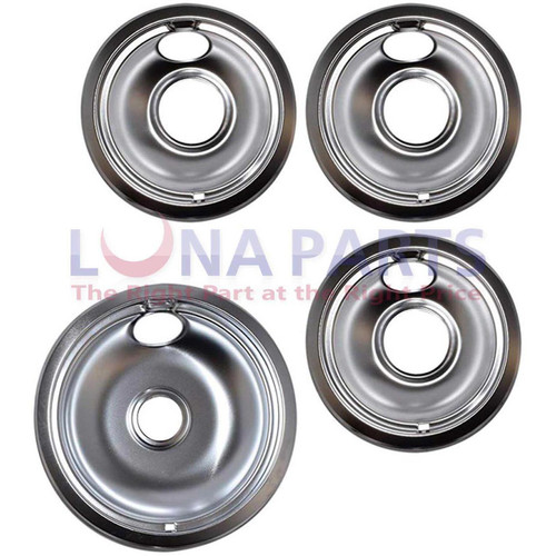 (1) 8" W10196405, (3) 6" W10196406 Steel Drip Bowl Pan WPW10196406, WPW10196405