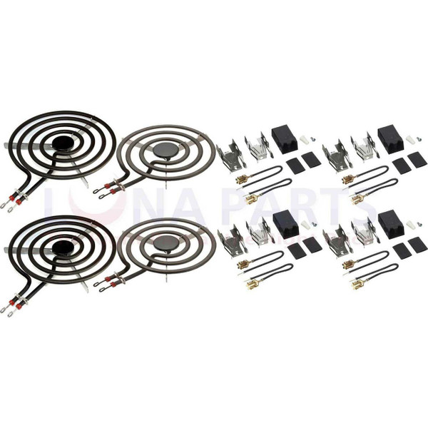 Pack of 4 Range Burner Set for GE 2 each WB30X254 WB30X253 with receptacles