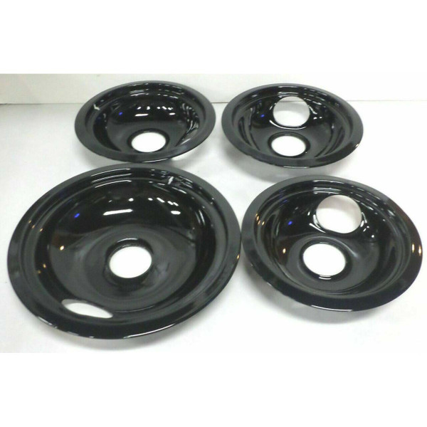 DB6 for GE Range Porcelain Black Drip Pans Bowls 4 PK 3-WB31M20 1-WB31M19