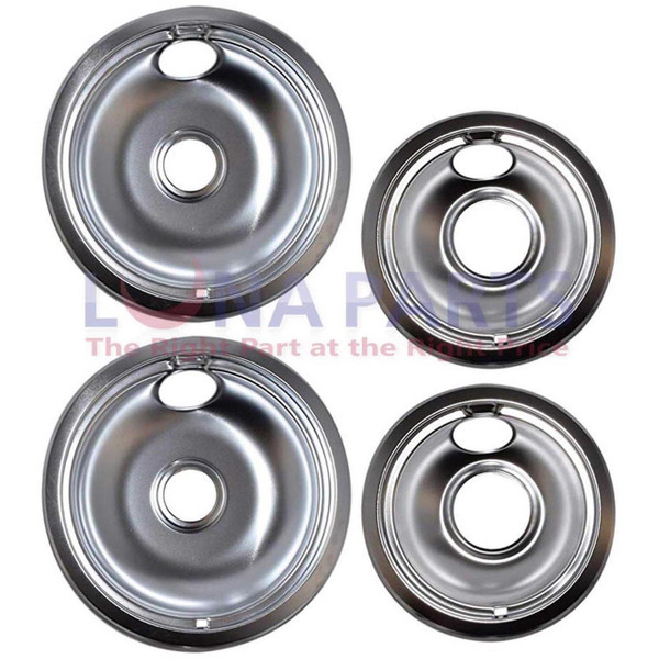 4pc Drip Pans Bowl Set 6" & 8" - Frigidaire Kenmore Whirlpool Stove Range Burner