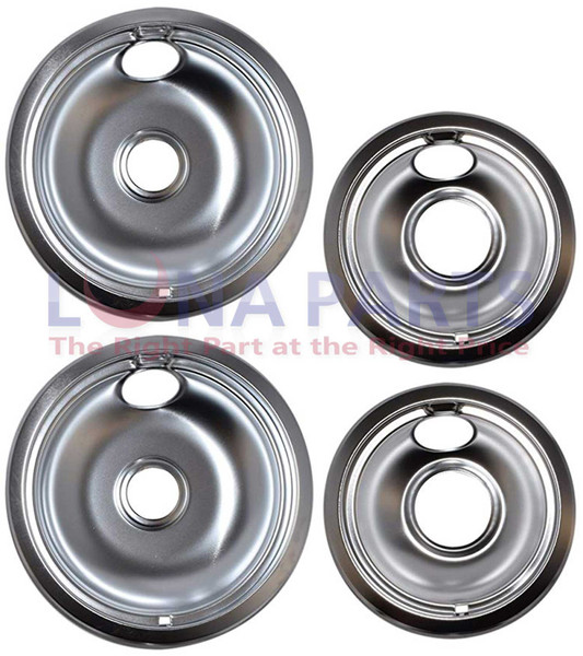 (2) 8" W10196405, (2) 6" W10196406 Steel Drip Bowl Pan WPW10196406, WPW10196405