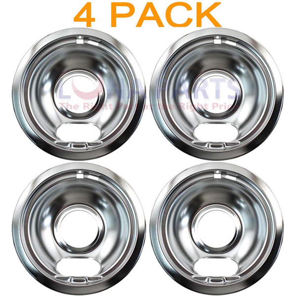 4 Pack - Whirlpool Maytag Jenn-Air Stove 6" Chrome Drip Pan Bowl W10196406