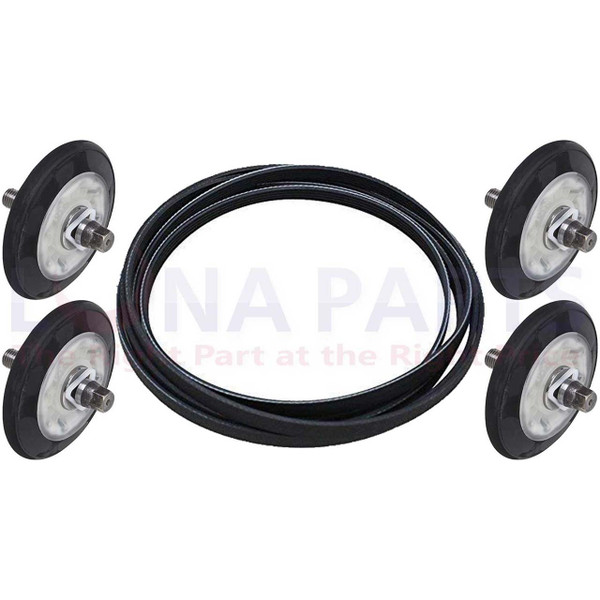 (EXP443) LG Dryer Belt & Drum Roller Set 4581EL2002C, 4581EL2002A, 4400EL2001F