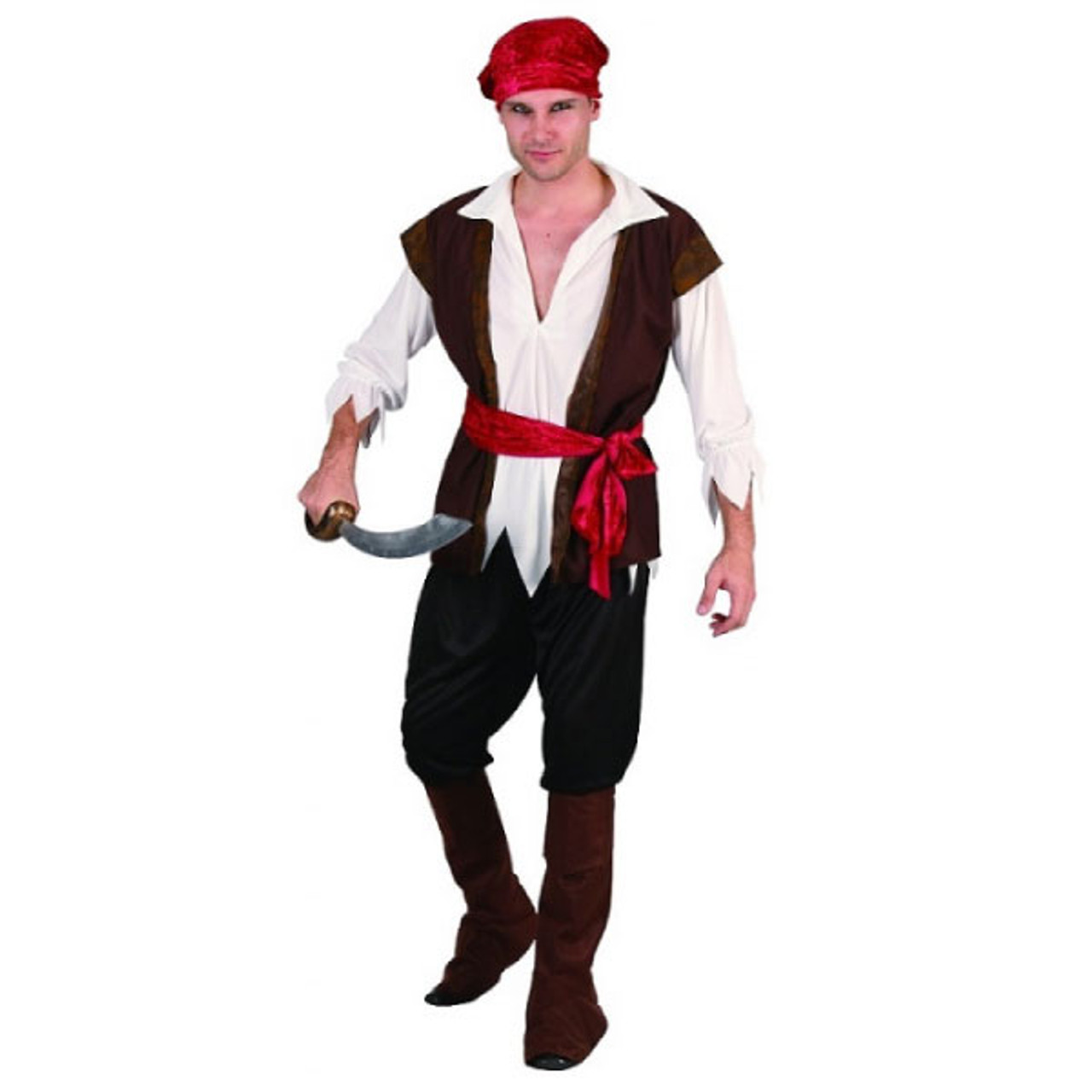 Cut Throat Pirate Men Costume Head Tie Boot Tops Belt Wrist Cuffs Shirt Pants