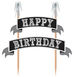 Black & White Happy Birthday Cake Topper | Amscan