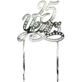 25 Years Silver Diamonte Script Cake Topper | Amscan