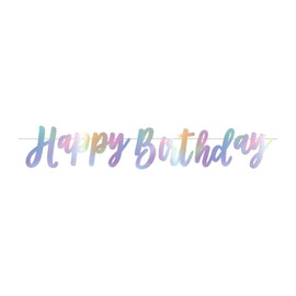 Iridescent Silver Script Happy Birthday Banner | Artwrap