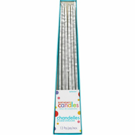 Metallic Silver Thin Long Taper Birthday Candles | Amscan