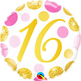 Foil Round '16' Pink & Gold Spots Balloon | Qualatex