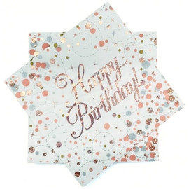 Sparkling Fizz Rose Gold Happy Birthday Napkins | Oaktree
