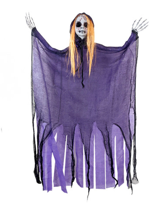 Halloween Hanging Scary Girl with Light Up Eyes Decoration - Purple