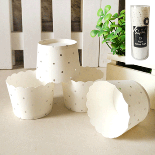 Baking Paper Cups White with Silver Spots | Shmick Baking Paper Cups White with Silver Spots | Shmick