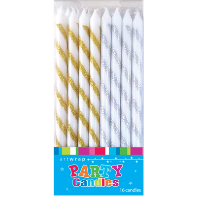 Gold & Silver Stripe Party Candles | Artwrap