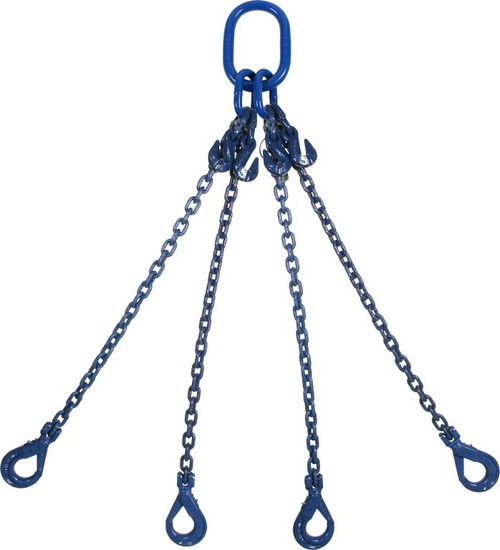 Chain sling 4-part, Self locking hooks with clevis, Grade 100, Length: 3m
