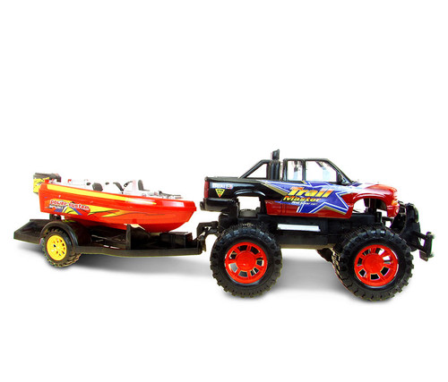 Red Monster Truck with Boat Vehicle Playset