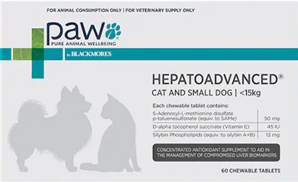 Paw Hepatoadvanced Cats and Small Dogs Under 15kg (60 Tablets) LOWER STRENGTH FORMULATION