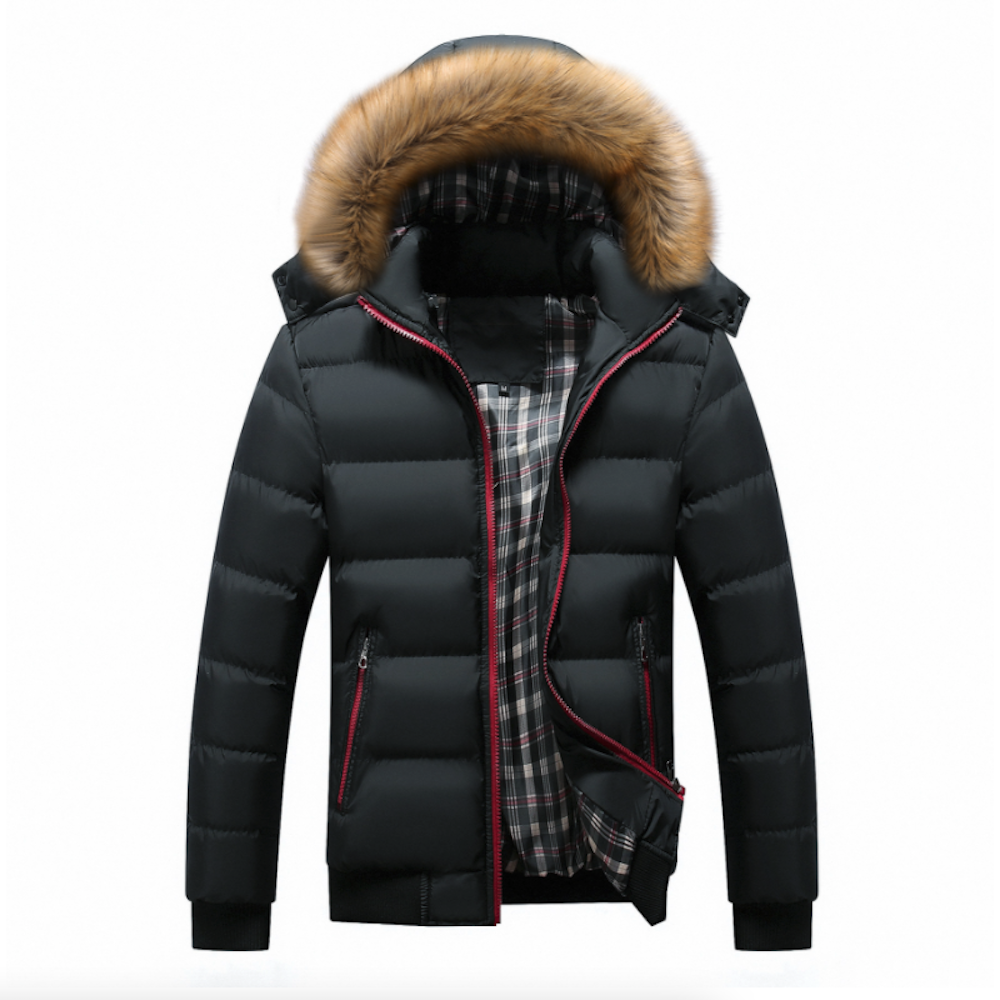 Mens Two Tone Puffer Jacket with Removable Hood winter jacket