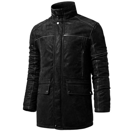Winter Men's Genuine Leather Jacket male Overcoat  warm Coat padding cotton Real Leather Jacket