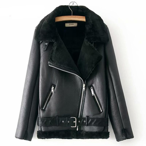 Warm women's winter motorcycle velvet jacket female short lapels fur thick version plus velvet jacket 2018 bomber jacket