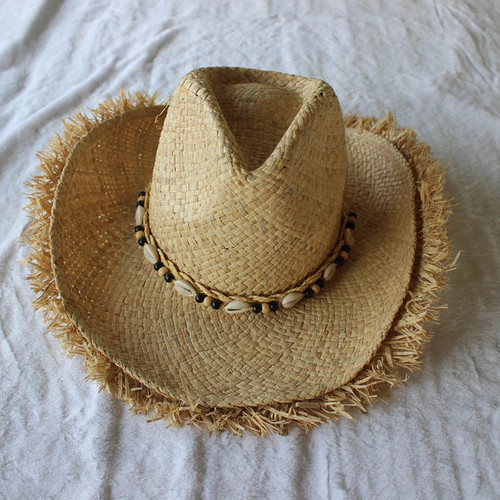 Summer  Men Raffia Jazz  Hats Mens American Western Cowboys Straw Hat Print Stars Beach Sun Caps for Men