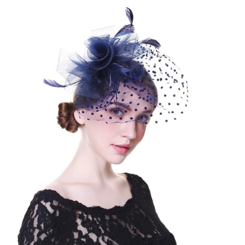 Women Wedding Hats With Face Veil Bridal Headwear Nightclub Feathers Linen Hat for Brides Fascinator with Clips Hairband