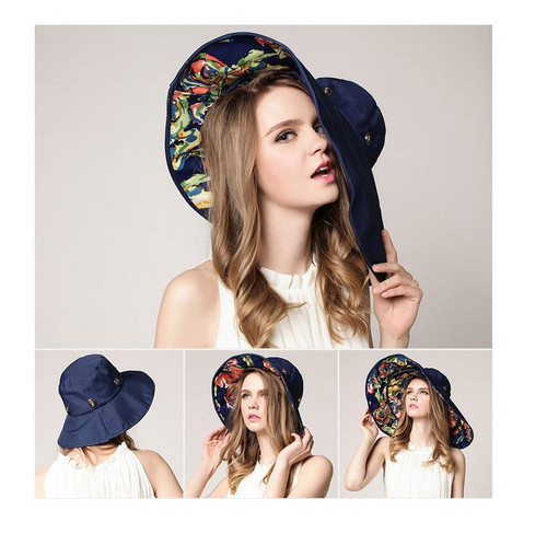 Top Quality Lady Sun Hat Summer Sun Cap Women Folded Wide Brim Dot Printing Cap Large Brim Hat