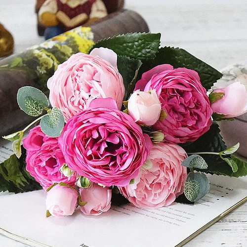 5 Heads Beautiful Rose Peony Artificial Silk Flowers Small Bouquet Flores Home Party Wedding Decoration Mariage Fake Flower