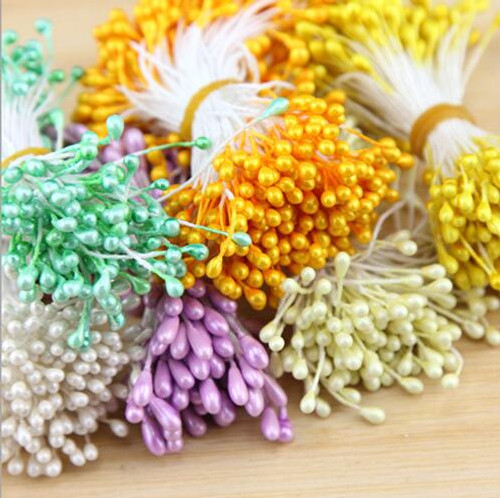 New Year Decorations 100pcs/lot Mini Pearl Flower Stamen Floral Stamen For DIY Cake Wedding Decoration Artificial Flowers