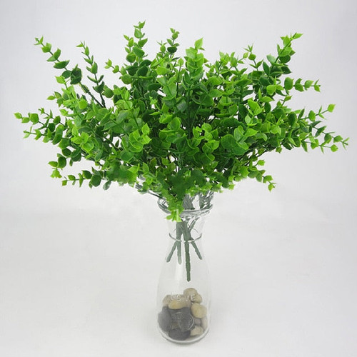 1pc Artificial Flowers with Leaf Green Grass Plastic Plants Fake Leaf Foliage Bush for Home Wedding Decoration Party Supplies