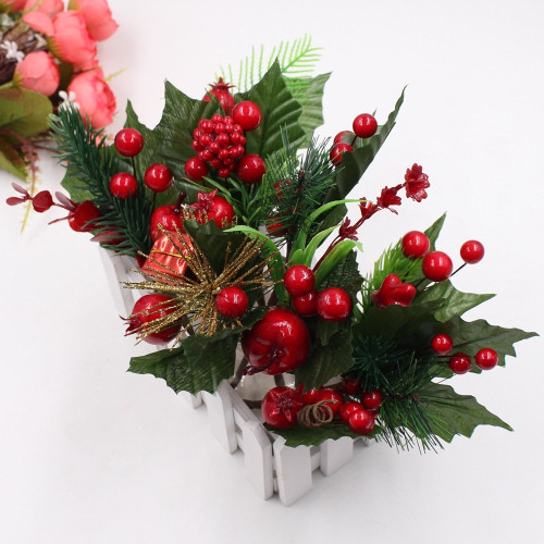 1pcs artificial flower red pearl stamen berries branch for wedding Christmas decoration DIY Valentine's Day gift box craft flowe