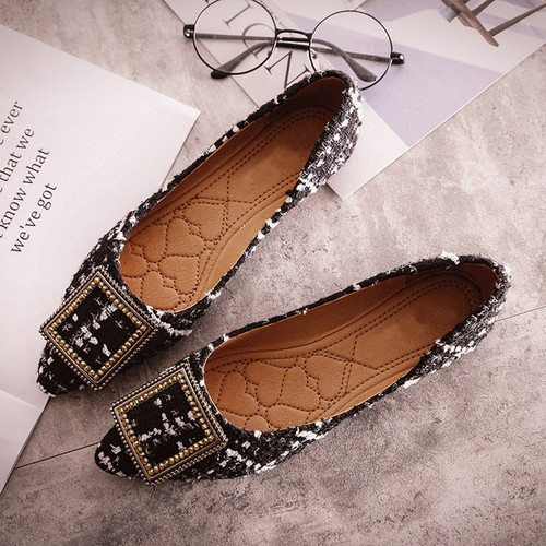 Fashion Boat Shoes Women Pointed toe Office Ladies Flat Footwear Elegant Women's Flats Luxury Brand Plus Size 10 A057