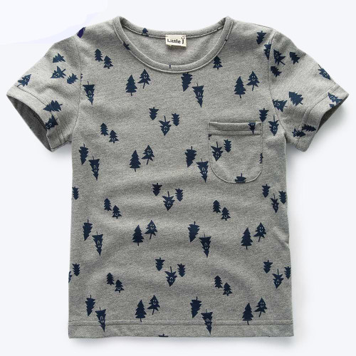 Boys Gray Tree Cotton T Shirt Kids Design Cartoon T-shirts Brother Baby Boy Short Sleeve O-neck Top Clothing